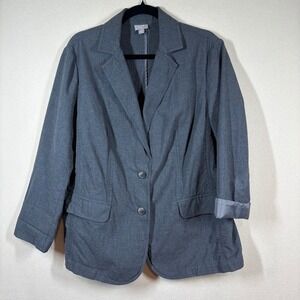 J.Jill Women Cotton Two Button Blazer Jacket 1X Gray  Business Casual Minimalist